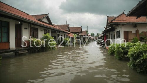 Traditional Village Street Flooded Disaster