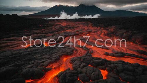 Molten Lava River Volcanic Landscape