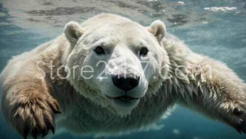 Polar Bear Swimming Close-Up View