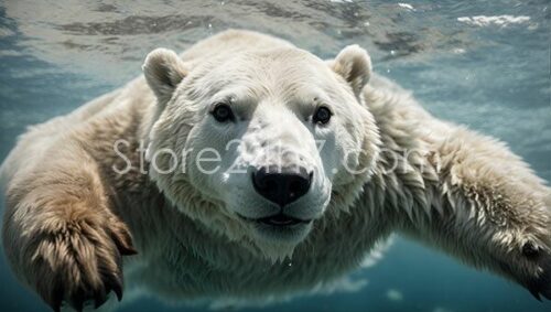 Polar Bear Swimming Close-Up View