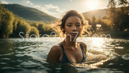 Sunset Swimming in Mountain Lake