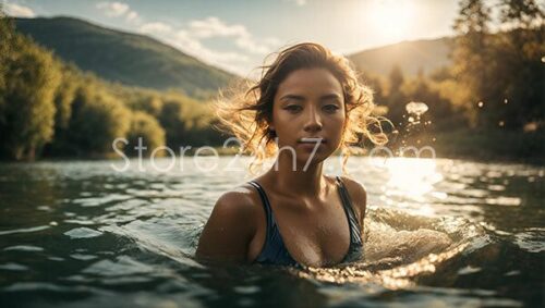 Sunset Swimming in Mountain Lake