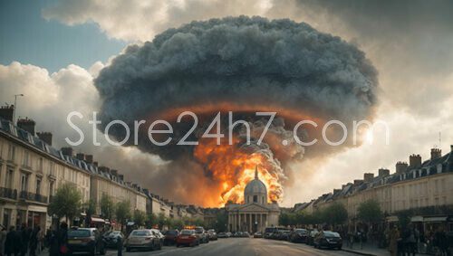 Iconic Monument Engulfed in Explosion