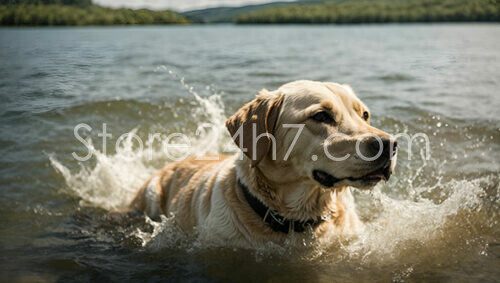 Golden Retriever Splashing in Lake