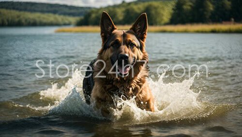 German Shepherd Joyful Water Play