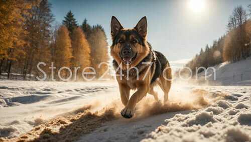 German Shepherd Frolics in Snow