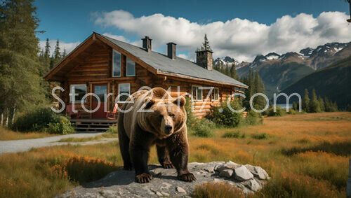 Bear Outside Log Cabin Home