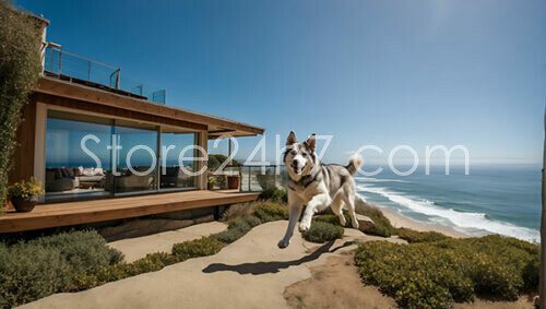 Husky Running in Luxurious Coastal Home