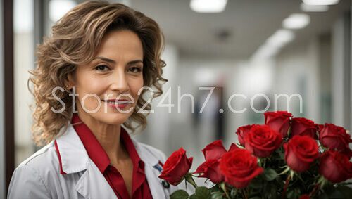 Compassionate Doctor with Red Roses