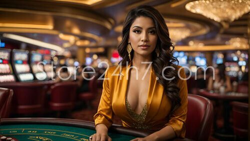 Sophisticated Casino Player Golden Attire