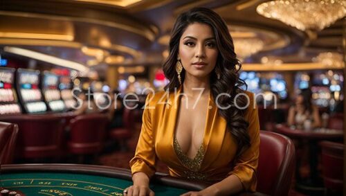 Sophisticated Casino Player Golden Attire