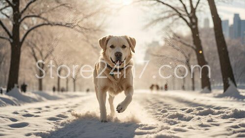 Joyful Golden Retriever Winter Run