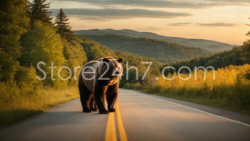 Bear Walking on Sunset Road