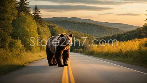 Bear Walking on Sunset Road