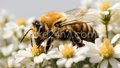 Honey Bee on White Flowers