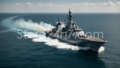 Navy Destroyer Cruising the Mediterranean Sea