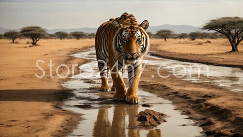 Tiger Traversing Drought-Stricken Terrain