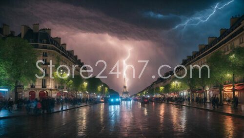 Parisian Night with Eiffel Tower Lightning