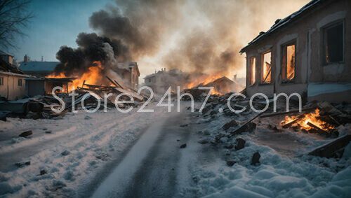 Winter Blaze at Ukrainian Streetscape
