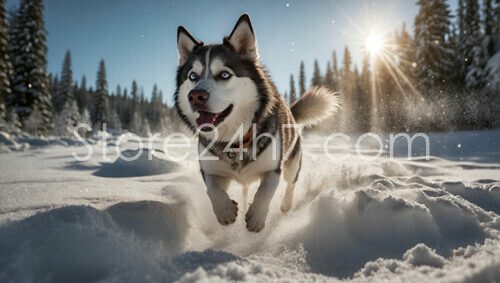 Joyful Husky Frolicking Winter Wonderland