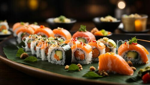 Salmon Sushi Rolls Delightful Presentation