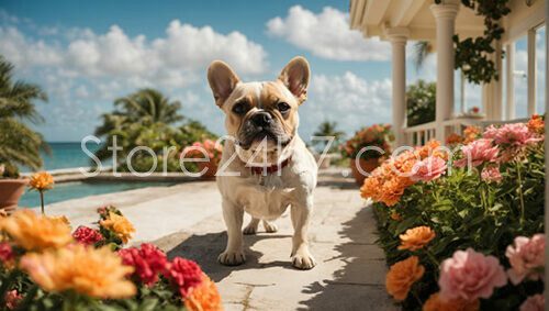 French Bulldog Oceanfront Floral Pathway