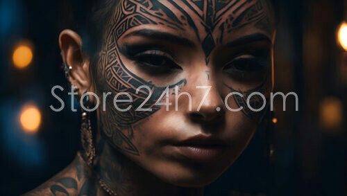 Mystical Tribal Tattooed Woman Portrait