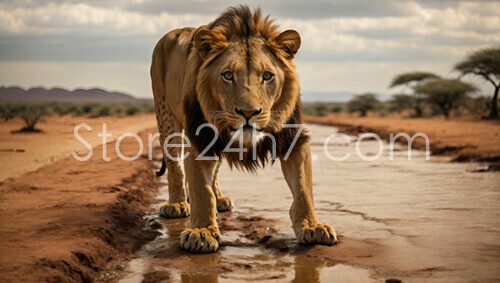 Majestic Lion in Drought Stricken Land