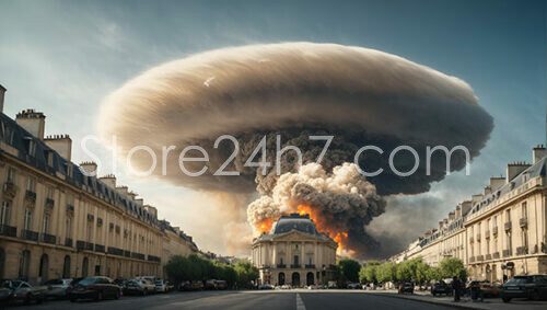 Majestic Building Enveloped by Explosion