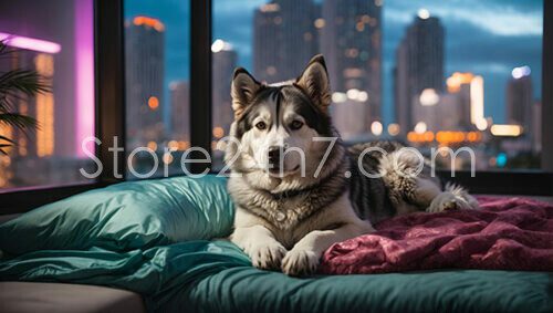 Husky Relaxing in Urban Highrise