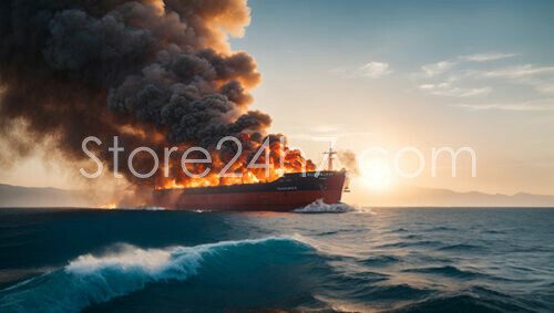 Cargo Ship Engulfed in Flames