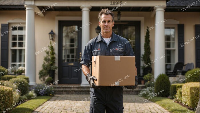 Mover Delivers Box to Suburban Home