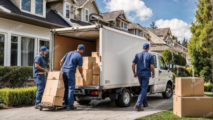 Movers Loading Truck at Suburban Home