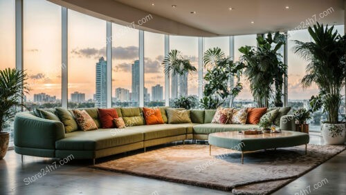 Tropical Sunset Cityscape Living Room