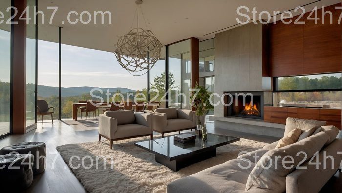 Contemporary Living Room with Mountain View