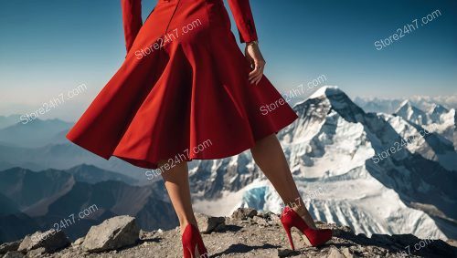 Red Dress Power Stance Mountain Summit