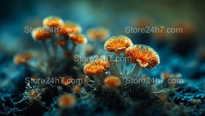 Orange Mold Spores Ethereal Macro Landscape