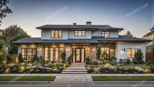 Luxurious Modern Single Family Home with Stone Accents