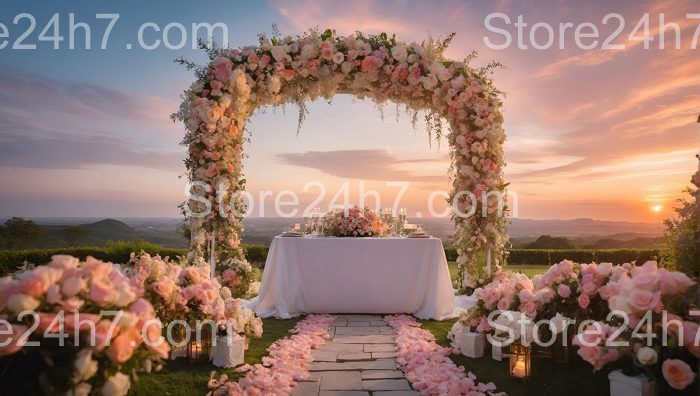 Sunset Wedding Ceremony Floral Arch