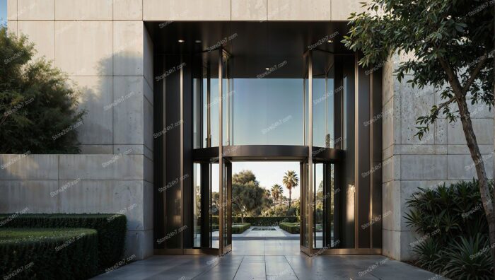 Sleek Condo Entrance with Nature