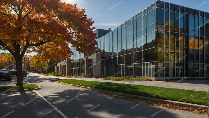 Reflective Glass Facade Office Autumn