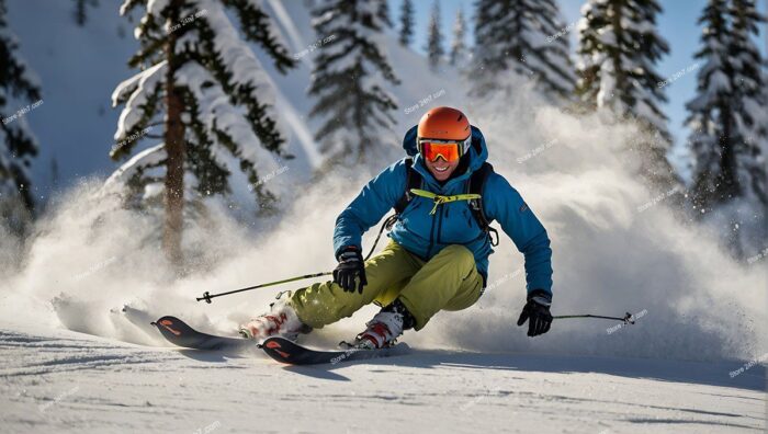 Dynamic Skier Powder Snow Turn