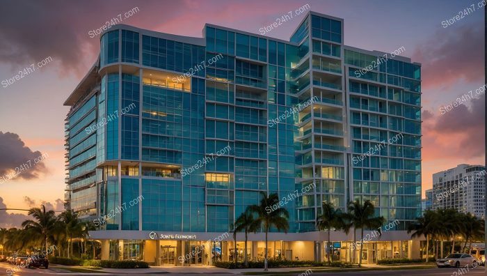 Sunset Glow Corporate Building Facade