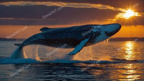 Sunset Whale Breach Ocean Silhouette
