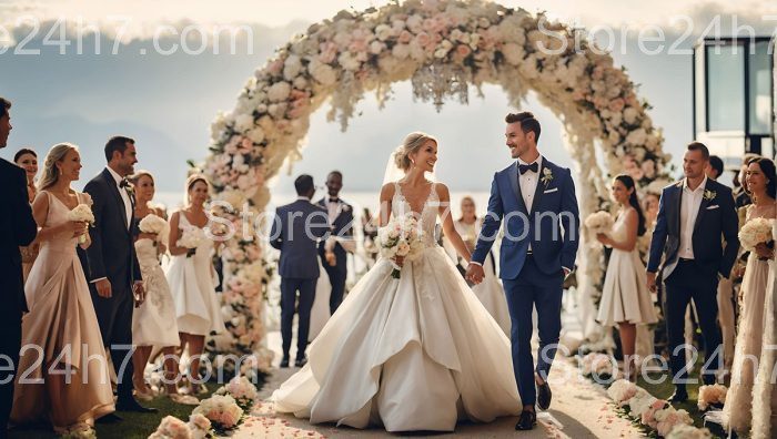 Romantic Floral Arch Wedding Ceremony
