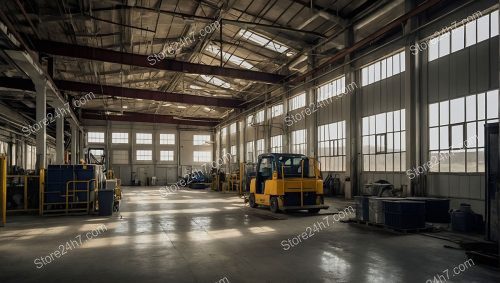 Sunlit Spacious Industrial Warehouse Interior