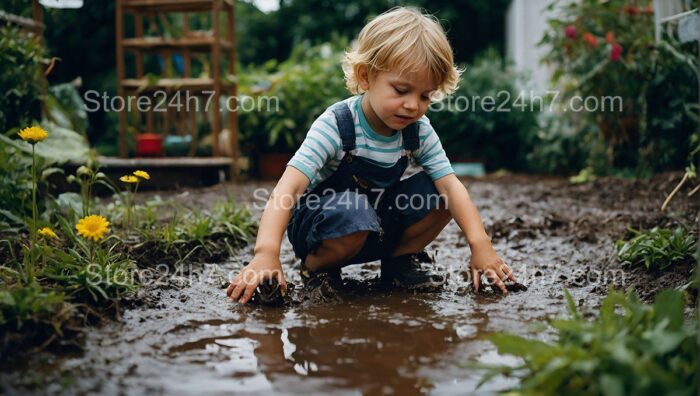 Child's Playful Mud Discovery Moment