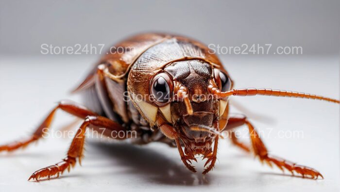 Close-Up Brown Cockroach on White