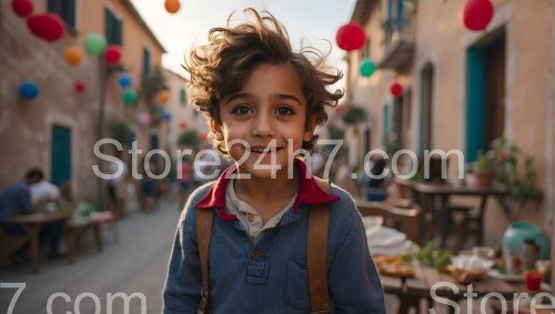 Boy Smiling at Colorful Street Festival
