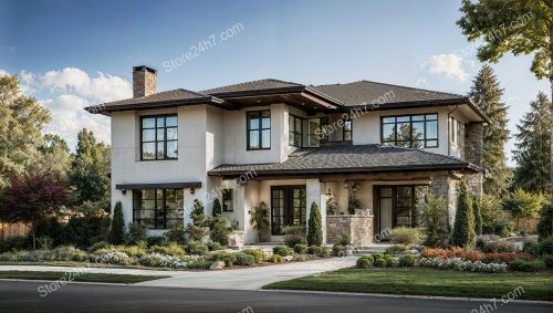 Contemporary Home with Elegant Stone Accents